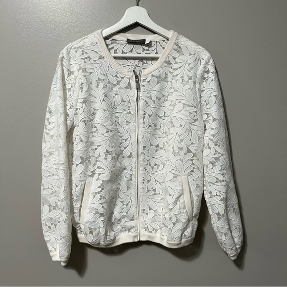 Mint Velvet Lace Bomber Jacket Ivory - Picture 1 of 8